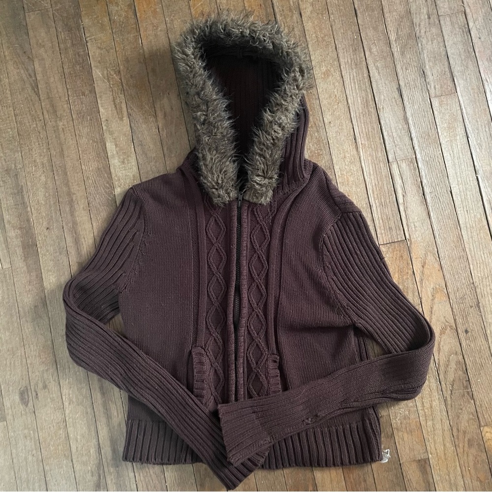 Brown Sweater With Fur Hood